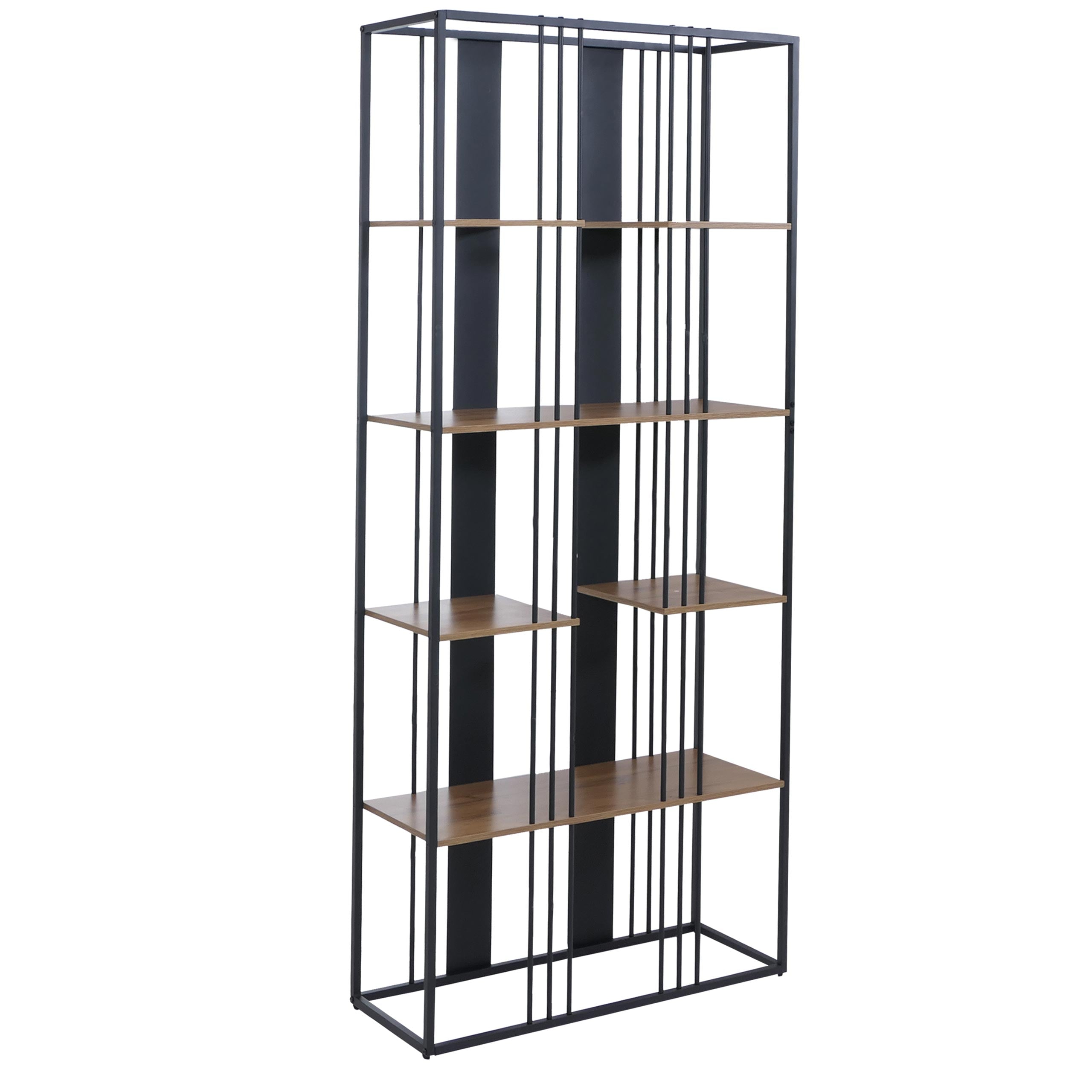 Regał HWC-P12, regał na książki, wysoki regał, metal przemysłowy melamina certyfikat MVG 180x80x31cm ~ czarny, brązowy
