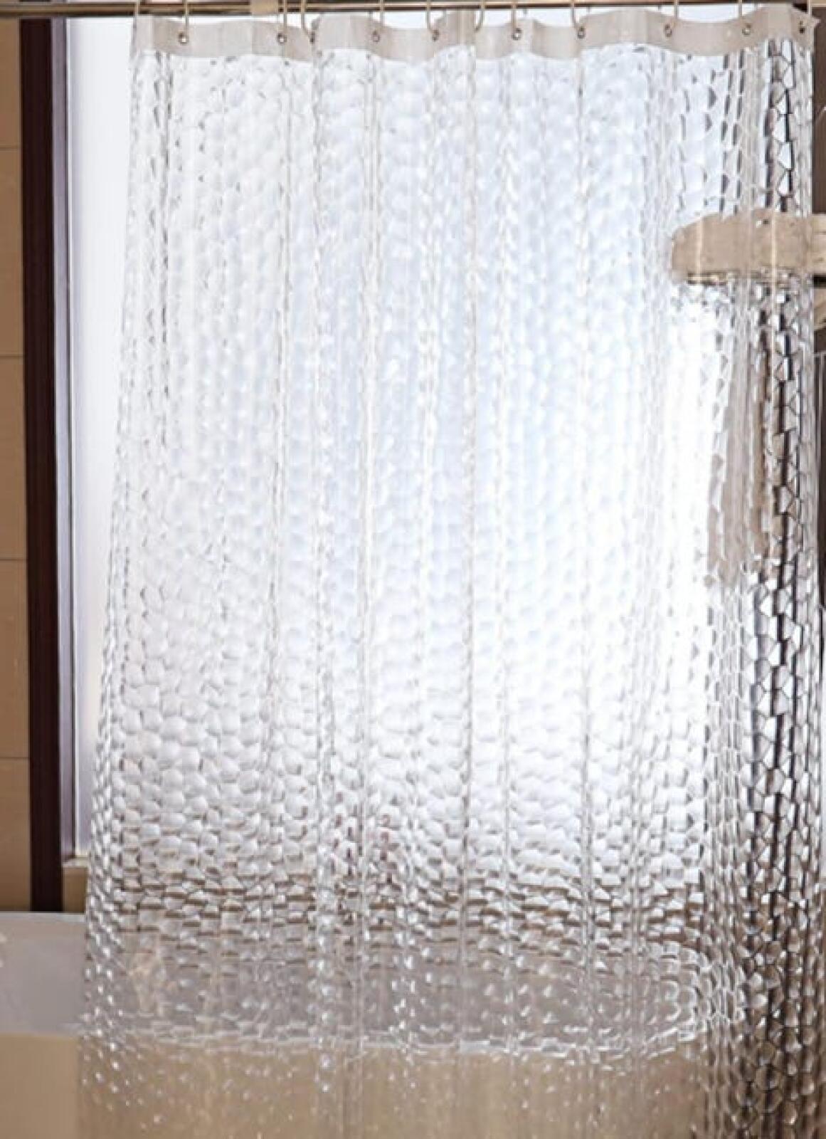 Zasłona prysznicowa anty-pleśniowa 180 x 200 cm, 3D, półprzezroczysta, zmywalna, z 12 haczykami
