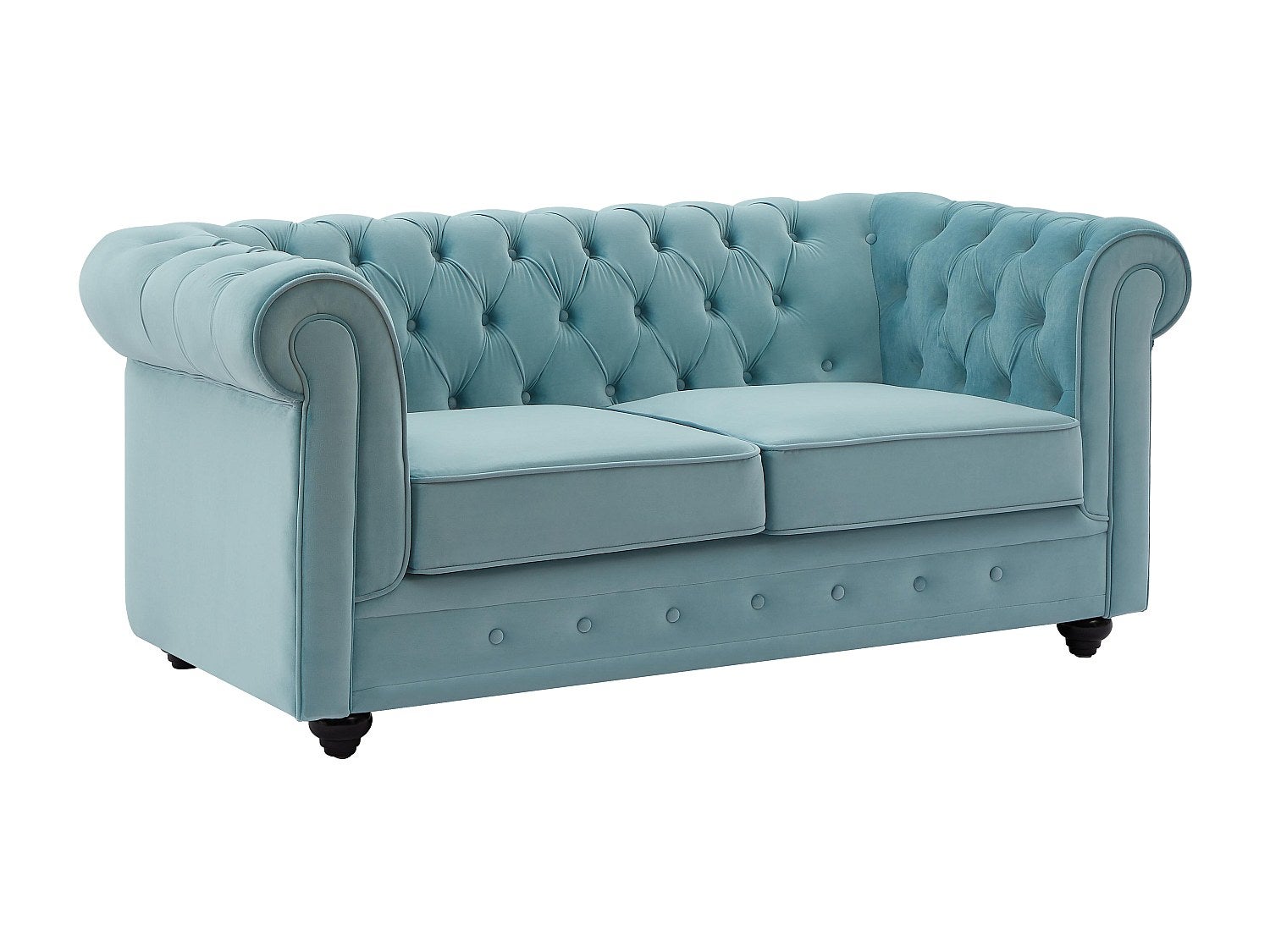 Kanapa 2-osobowa z weluru w kolorze pastelowy niebieski CHESTERFIELD