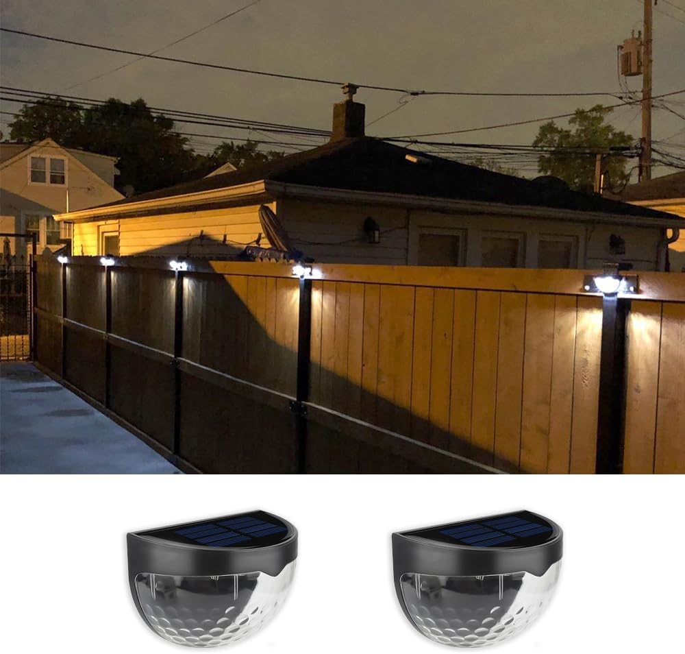 Lampa schodowa zewnętrzna zasilana energią słoneczną, białe światło, odpowiednia do ogrodzeń, schodów, patio i tarasów (czarna, 2 sztuki)