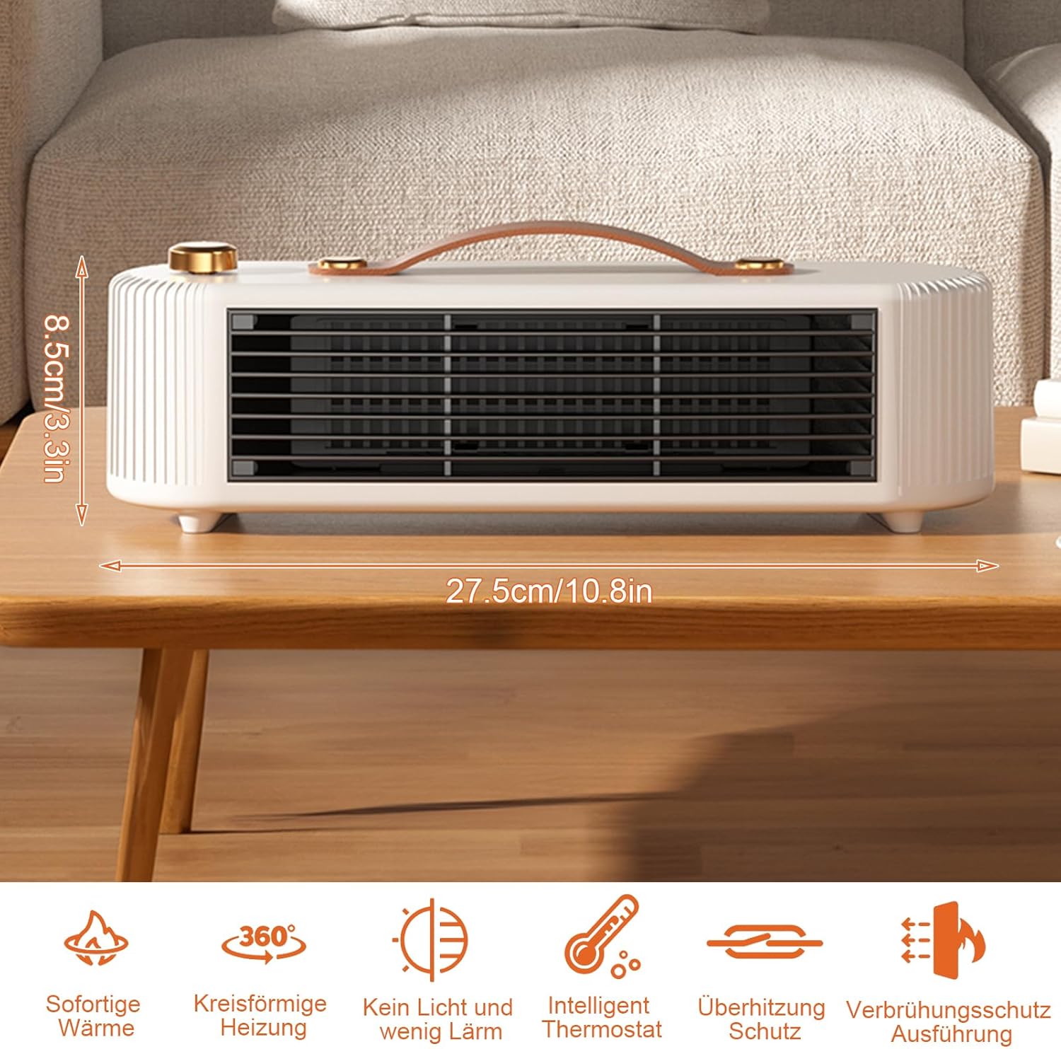Przenośny ceramiczny termowentylator 800 W, termostat łazienkowy, zabezpieczenie przed przegrzaniem, odporny na zachlapanie, biały
