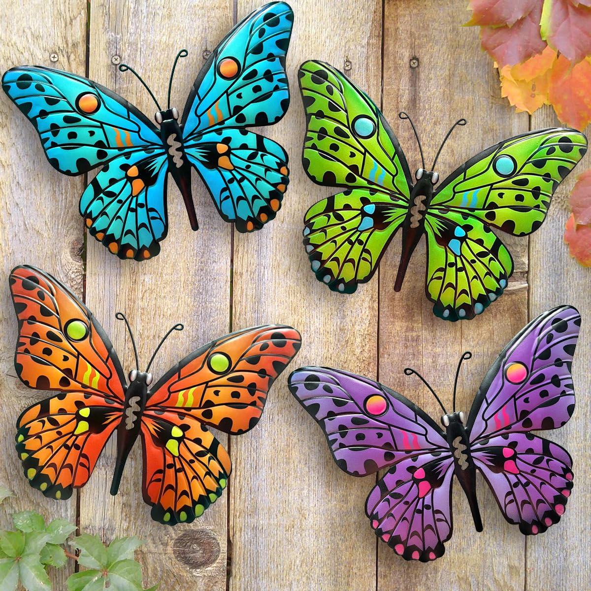 Butterfly dekoracja ścienna (9.6 inches) -4-sztuka ogród dziedziniec salon sypialnia taras balkon ogrodzenie wiszący dekoracja ścienna kolorowy