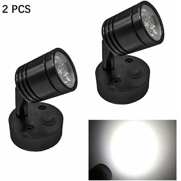 Zestaw 2 reflektorków LED 12 V, lampka do czytania, lampka ścienna, lampka nocna, regulowany włącznik, do kampera, przyczepy kempingowej, łodzi (czarn