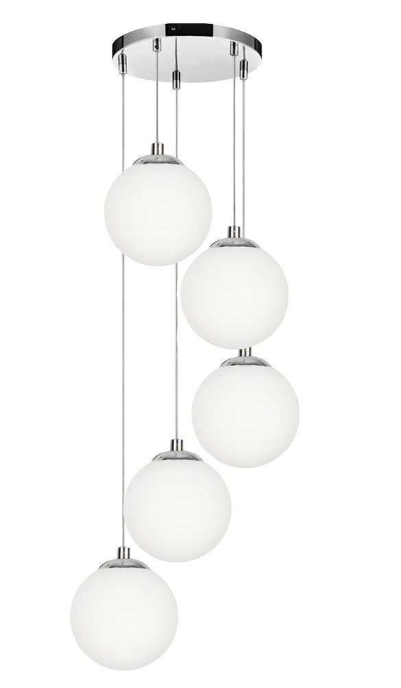 Lampa wisząca 5 punktowa srebrna do salonu LEPE białe kule 5xE14 Edylit