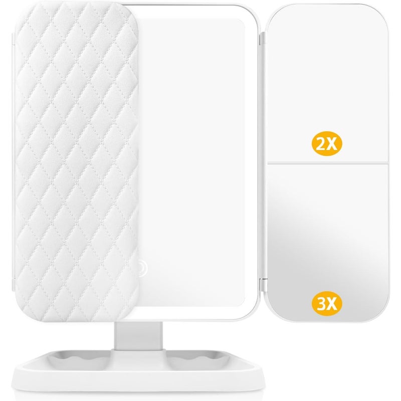 Lusterko do makijażu, lusterko kosmetyczne potrójne 1x/2x/3x z 52 diodami LED, lusterko kosmetyczne LED, regulowane