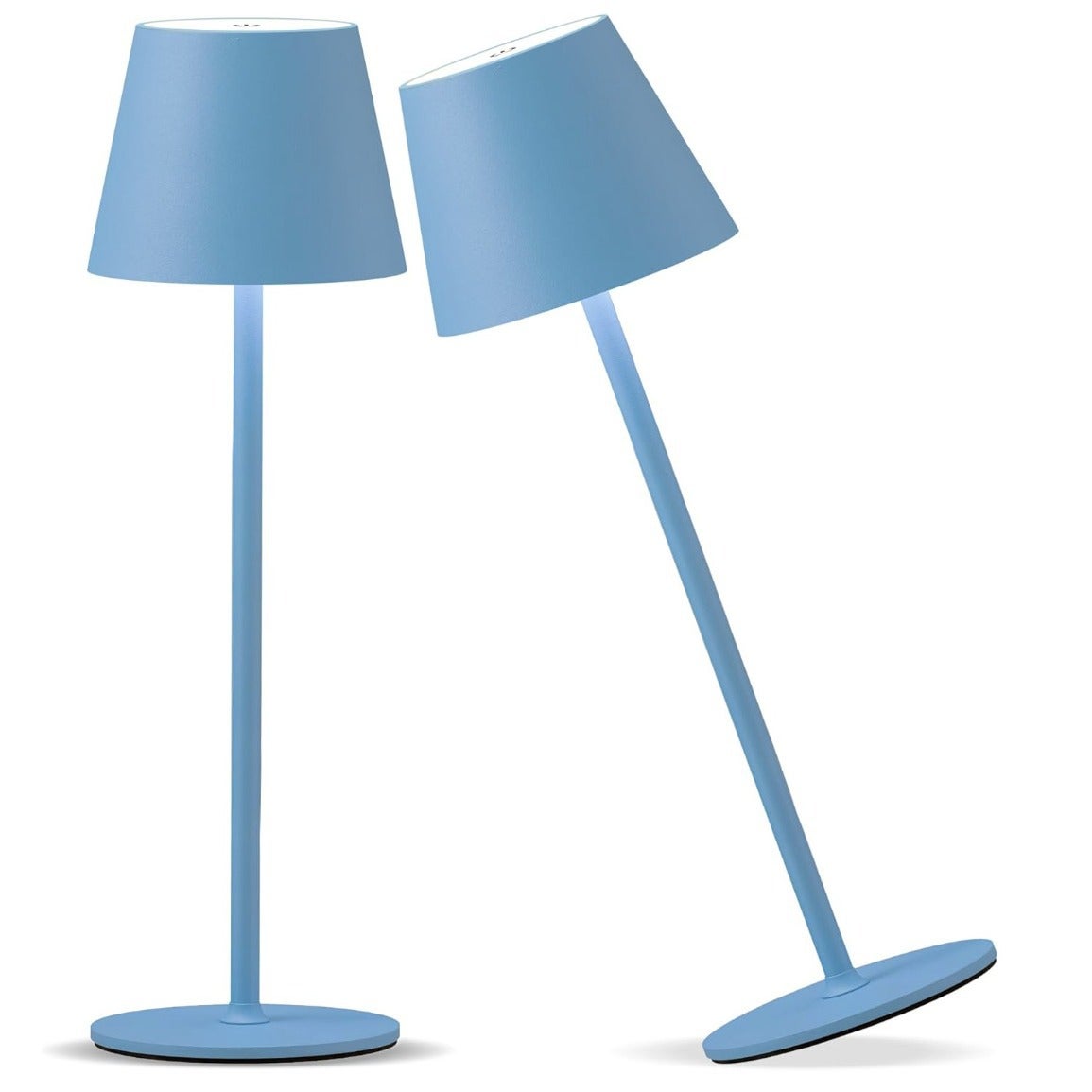 Niebieska bezprzewodowa lampka biurkowa 10 x 10 x 38 cm, 2 diody LED, akumulatorowa, 1800 mAh, idealna do restauracji, sypialni i barów.
