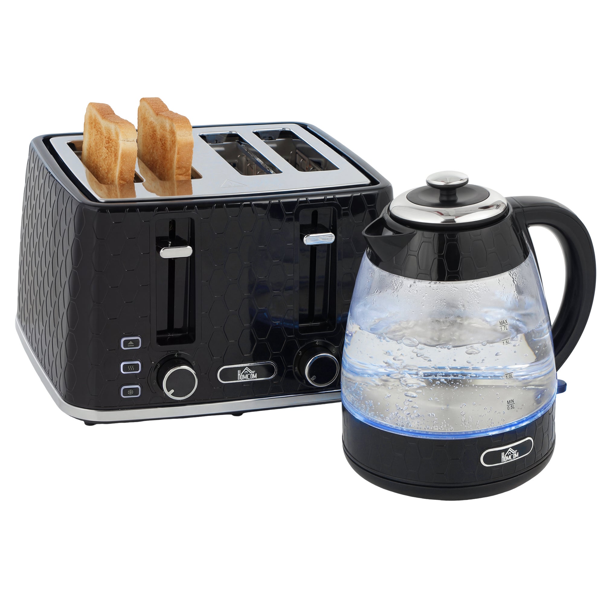 Czajnik szybkowarowy 1,7 l 2200 W i toster na 4 kromki z filtrem przeciwkamieniowym, czarny