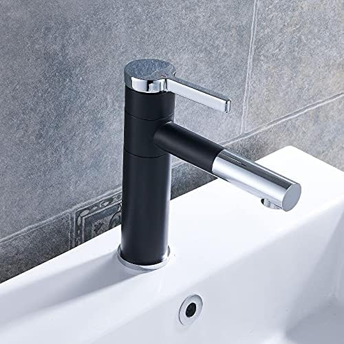 Bateria umywalkowa obrotowa + uchwyt do łazienki, elegancka, czarno-srebrna