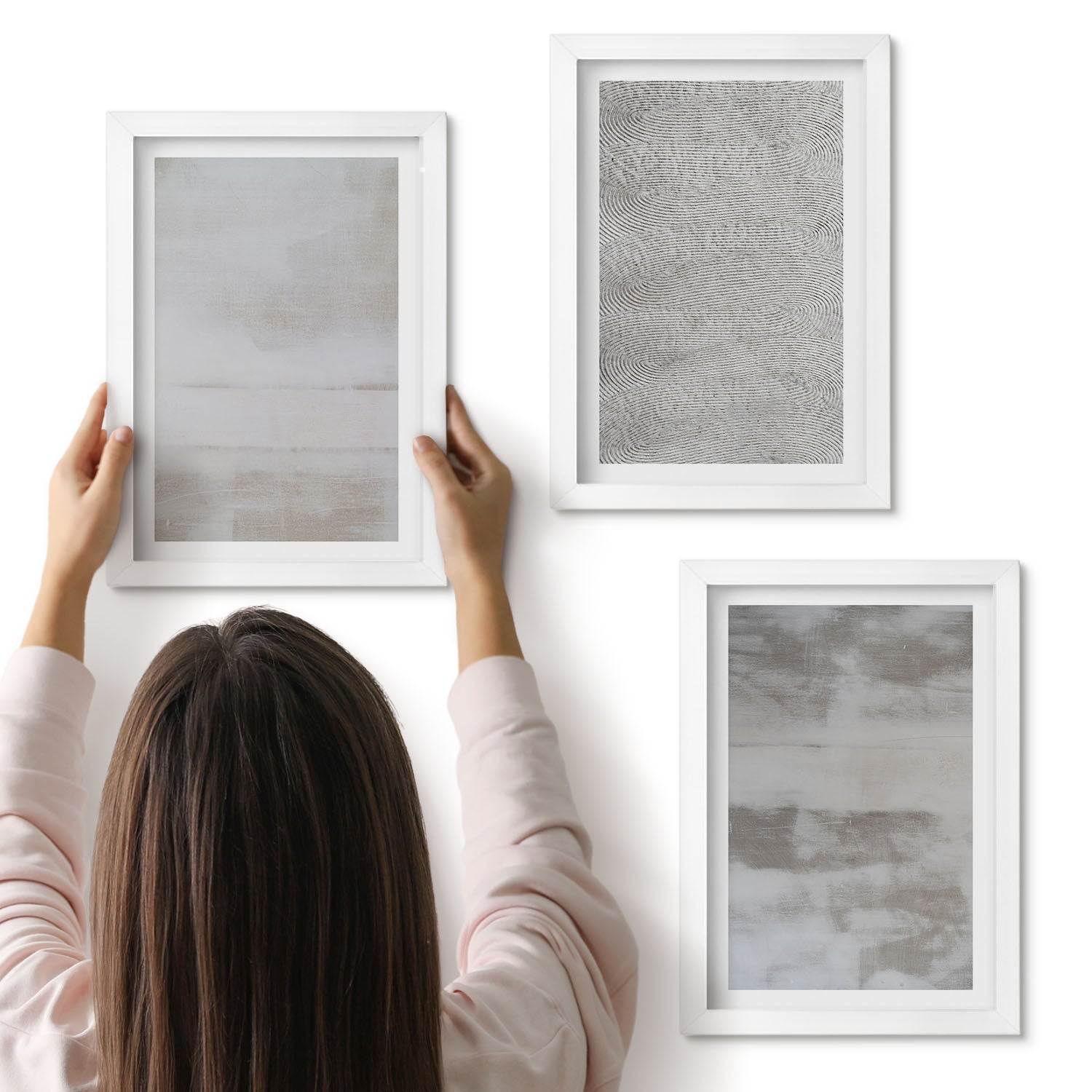 Galeria ścienna 3-częściowy komplet obrazów w białych ramach - Nowoczesne struktury tekstury w minimalistycznym stylu - ArtPrintCave