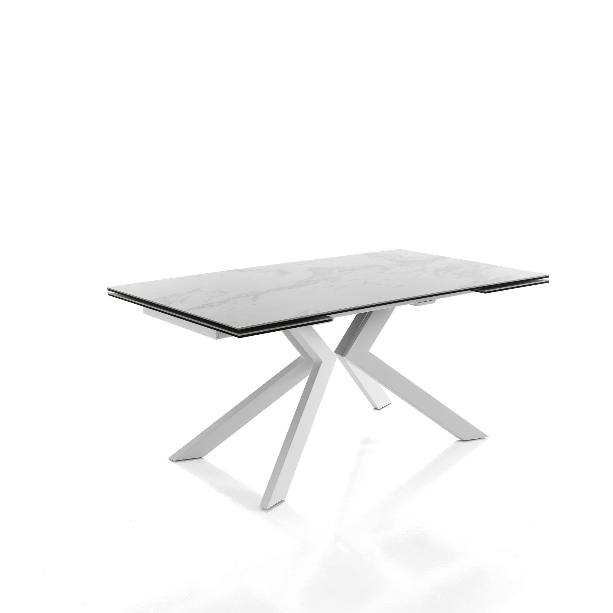 TIPS EVOLUTION - rozkładany stół MARBLE z białego metalu i ceramiki, Biały Marmur, H76 W160/200/240 D90 do jadalni
