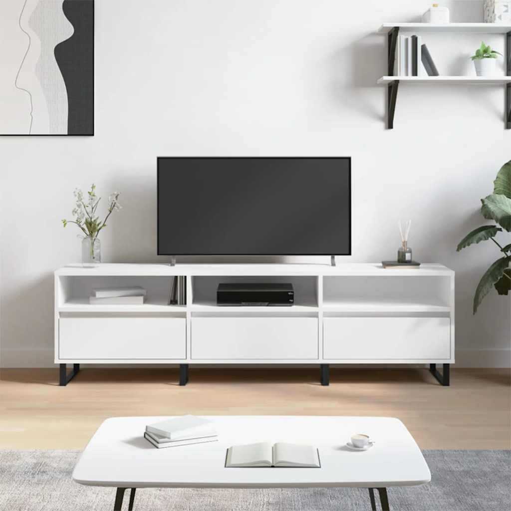 Szafka pod TV, biała, 150x30x44,5 cm, materiał drewnopochodny