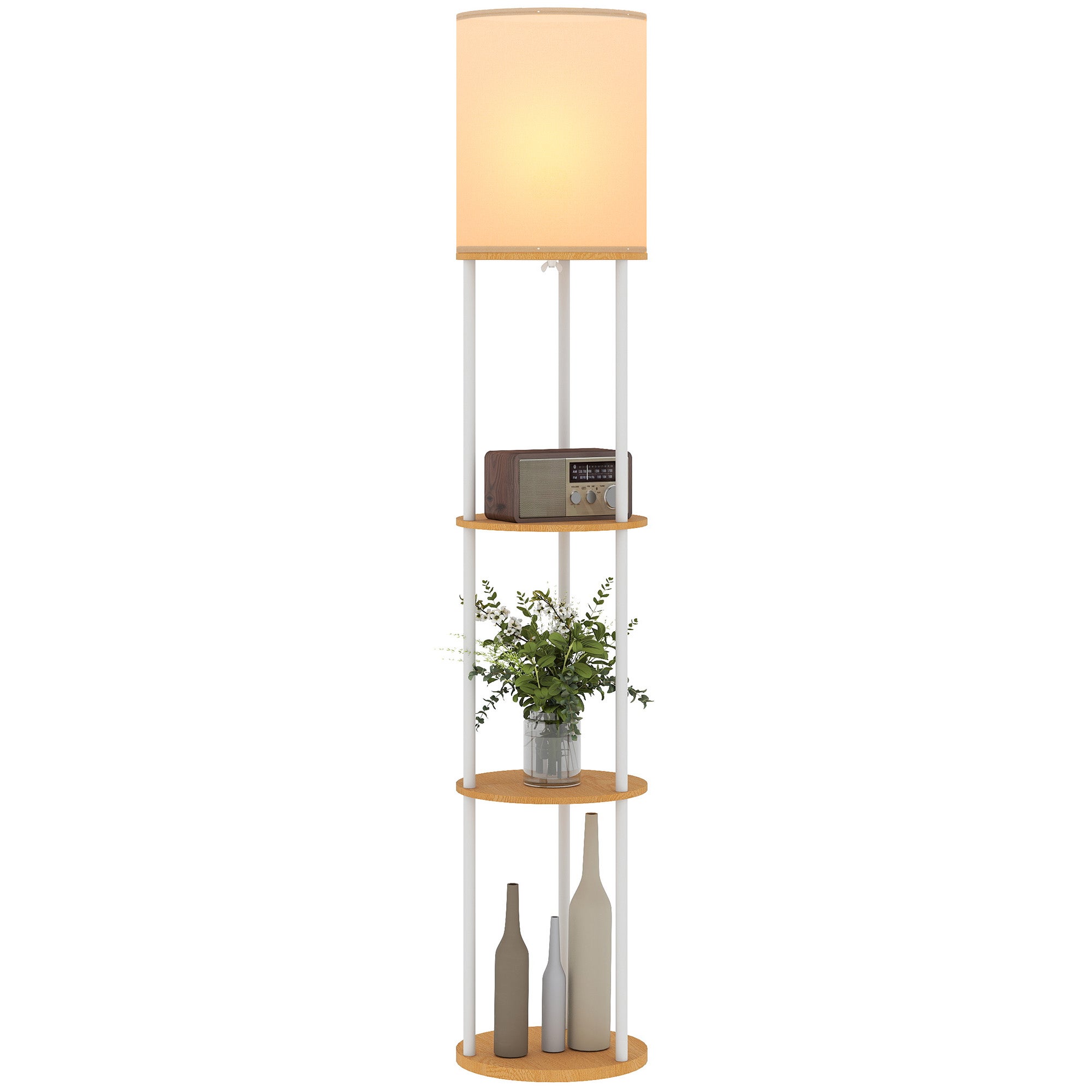 Lampa podłogowa z półkami, 3 temperatury barwowe, sterowana pilotem do salonu, sypialni, biura, naturalna