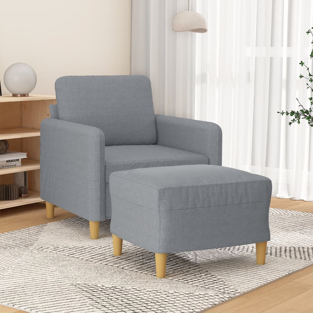 Fotel z podnóżkiem, jasnoszary, 60 cm, obity tkaniną vidaXL