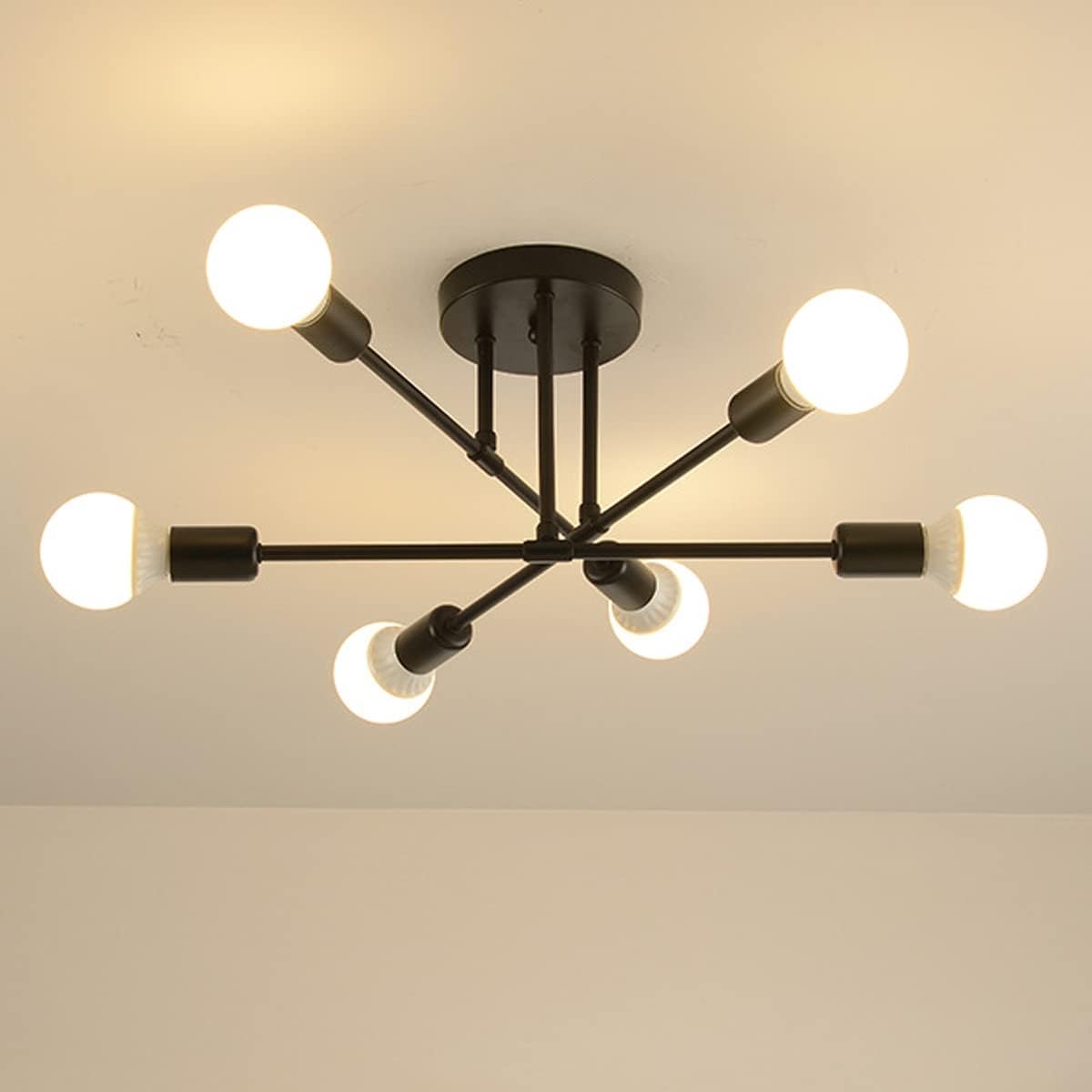 Nowoczesna lampa sufitowa, żyrandol, 6 żarówek, żyrandol w stylu retro, średniowieczny, industrialny, źródło światła w zestawie.