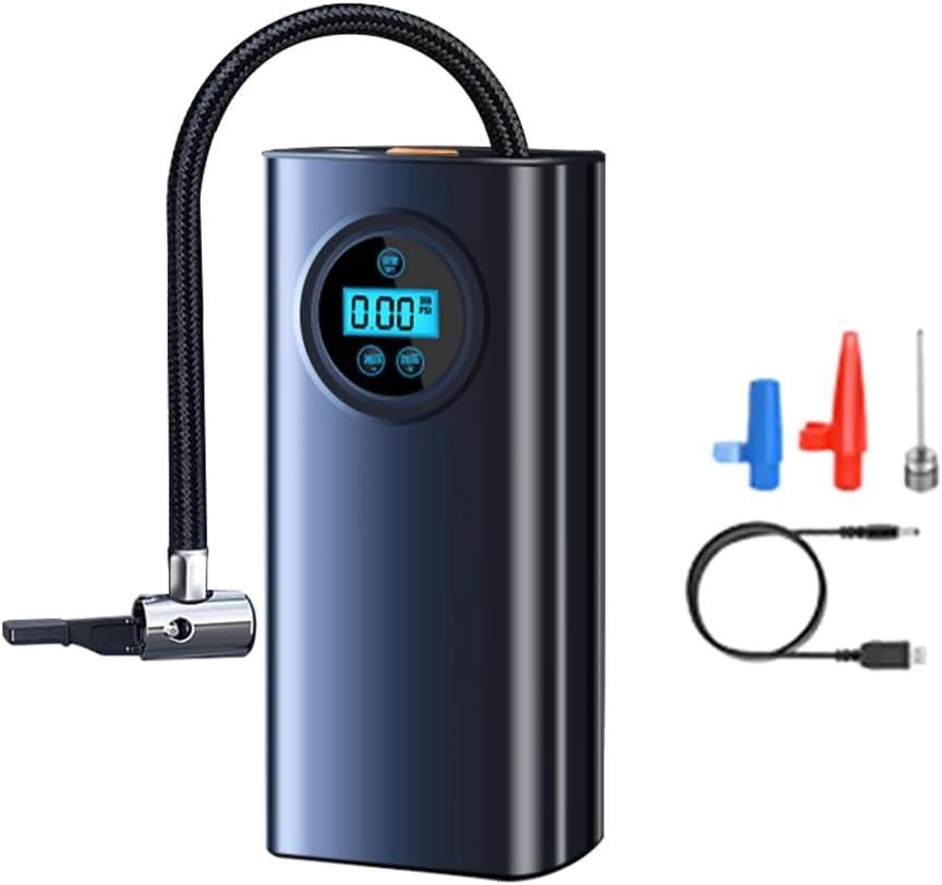 Przenośny kompresor elektryczny z ekranem LCD, 3 adaptery dysz, czarny