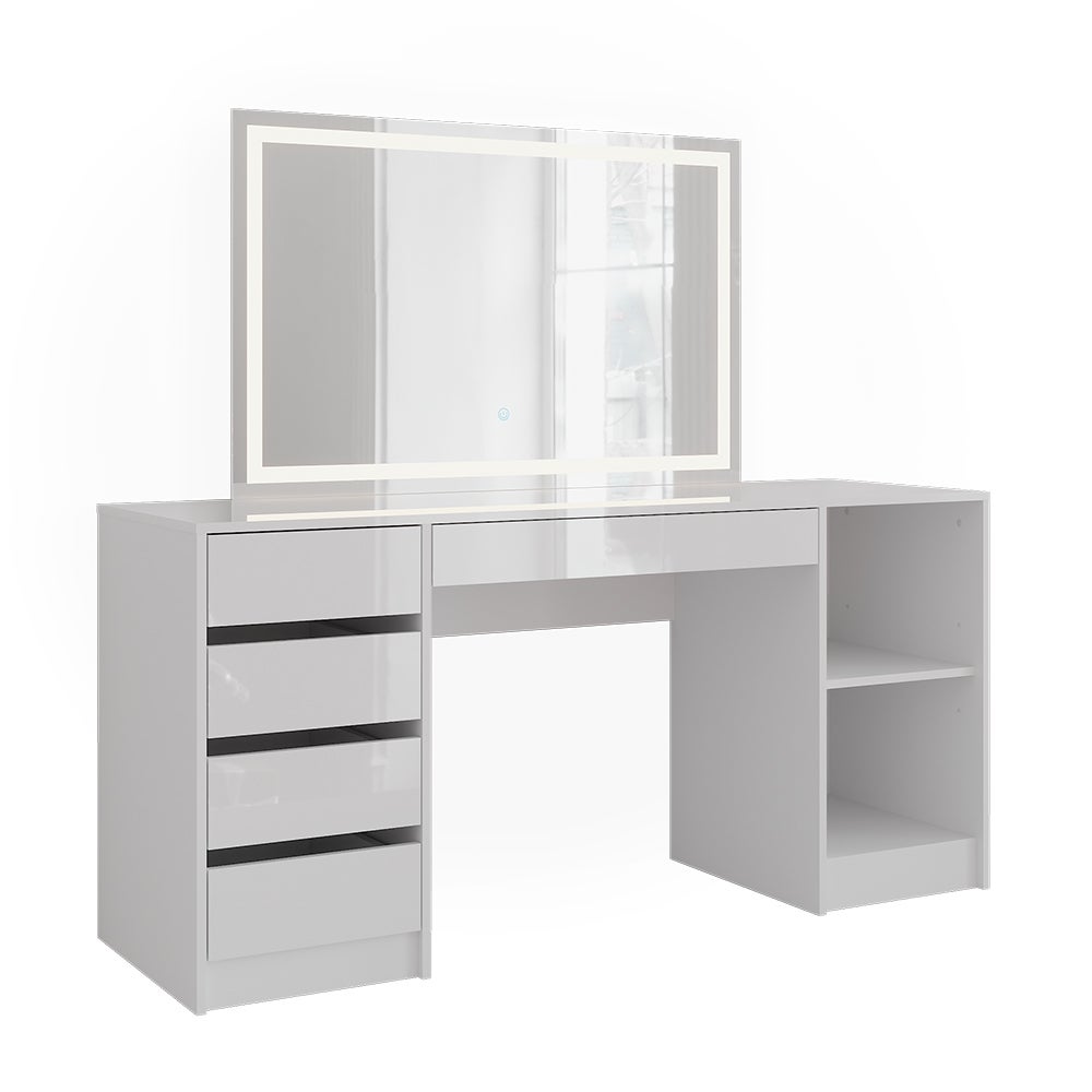 Vicco Stół toaletowy Sherry, Biały/Biały wysoki połysk, 158.2 cm z lusterkiem LED