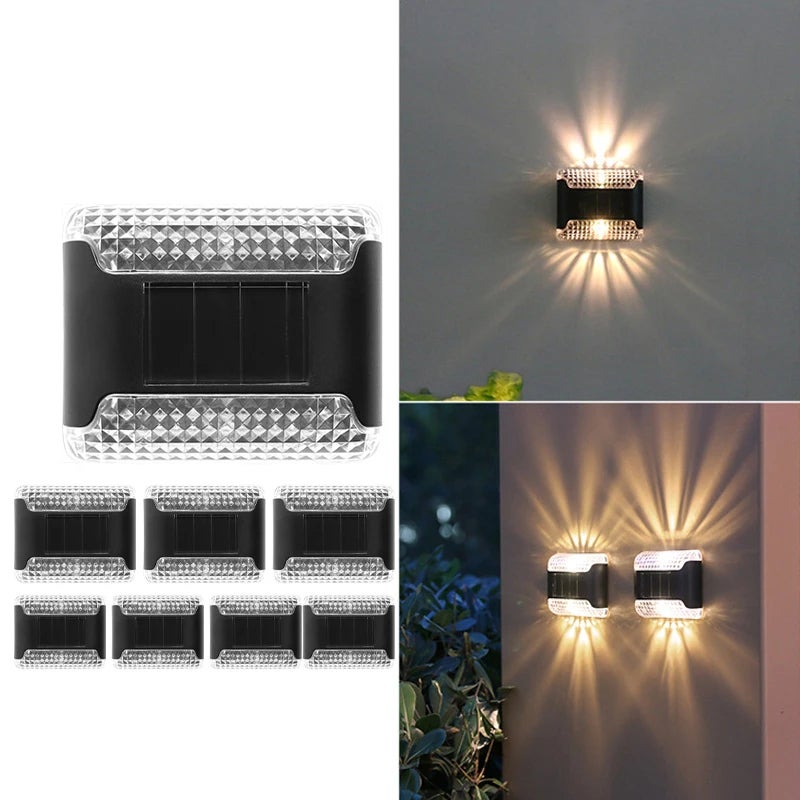 Zestaw 8 lamp solarnych, lampy ścienne na zewnątrz, lampy LED wodoodporne, lampy solarne do ogrodu.