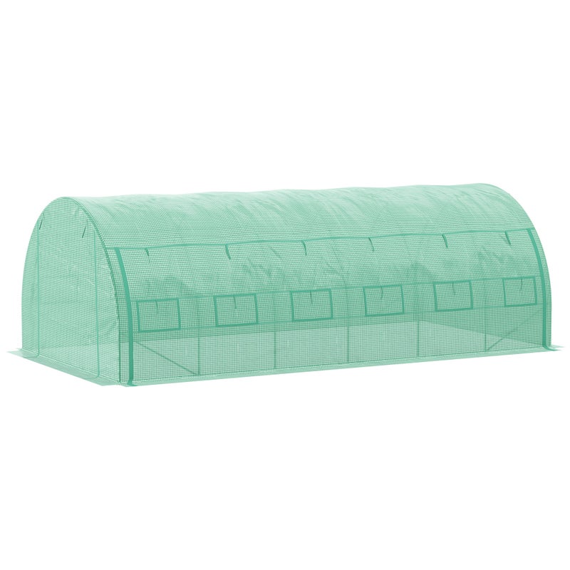 Szklarnia tunelowa 18 m² z drzwiami, zwijanymi panelami bocznymi, 12 okien, stal, PE, 4 x 3 x 2 m, zielona