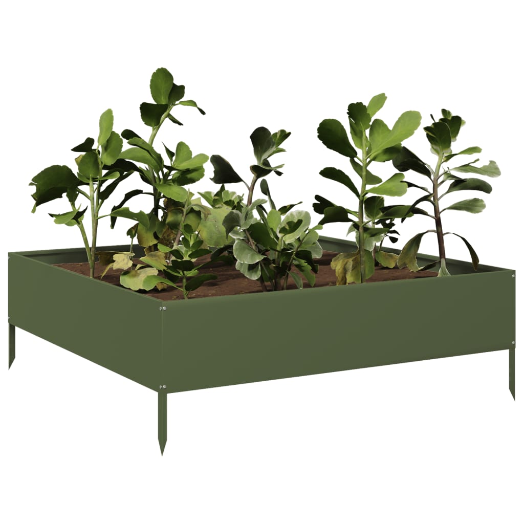 Podwyższona donica, oliwkowa, 100x100x33,5 cm, stal