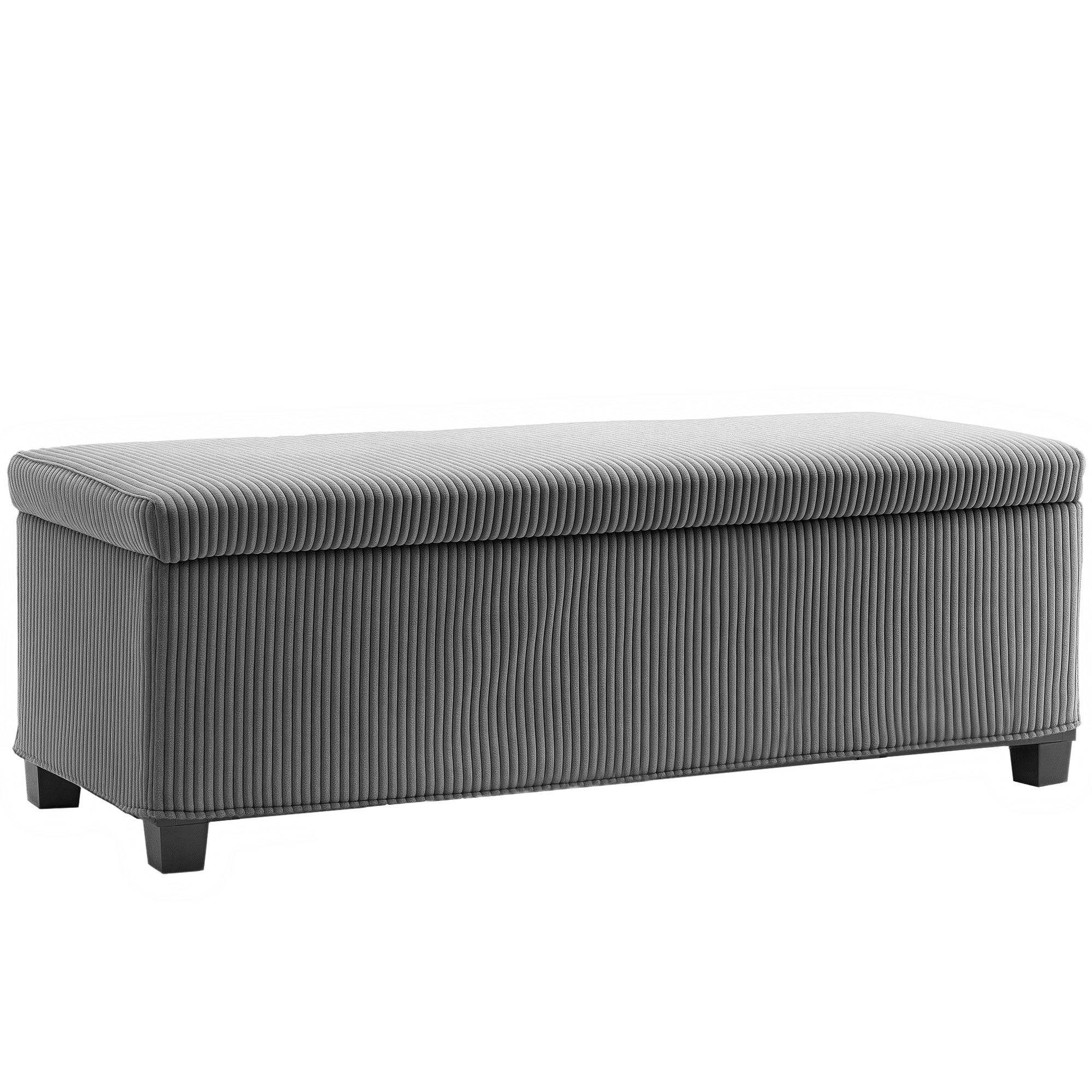 Ławka ze schowkiem, pojemność 84 l, 112 x 42 x 40 cm, tapicerowana sztruksem, stopa łóżka do salonu lub sypialni, kolor szary