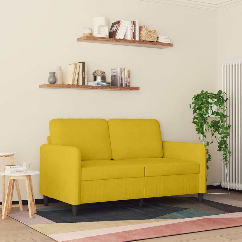 Sofa 2-osobowa, żółta, 120 cm, tapicerowana aksamitem