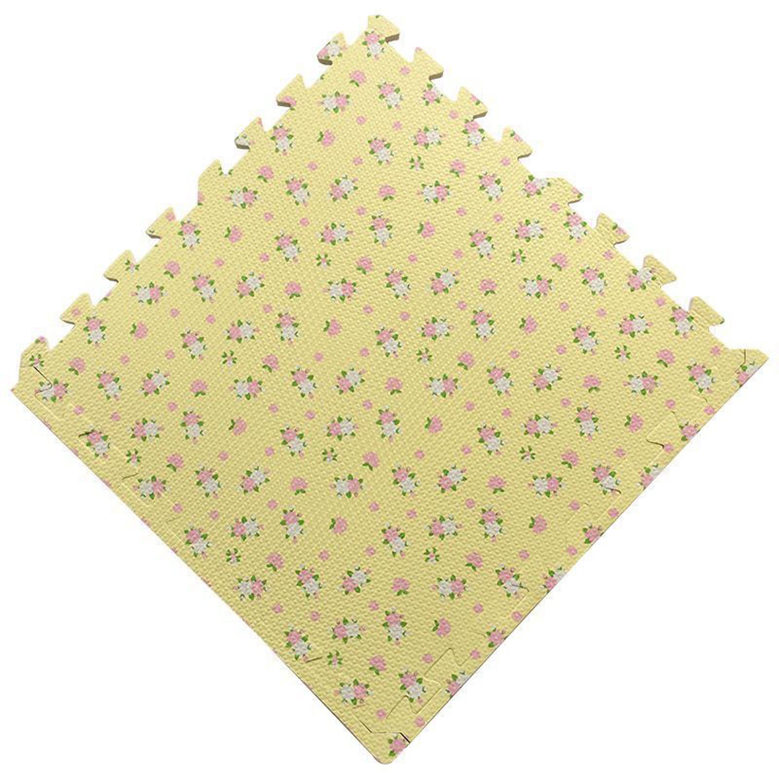 Piankowe maty puzzle 12 szt. – 30x30 cm – Miękka podłoga do salonu, sypialni, pokoju zabaw, wzór beżowy kwiat