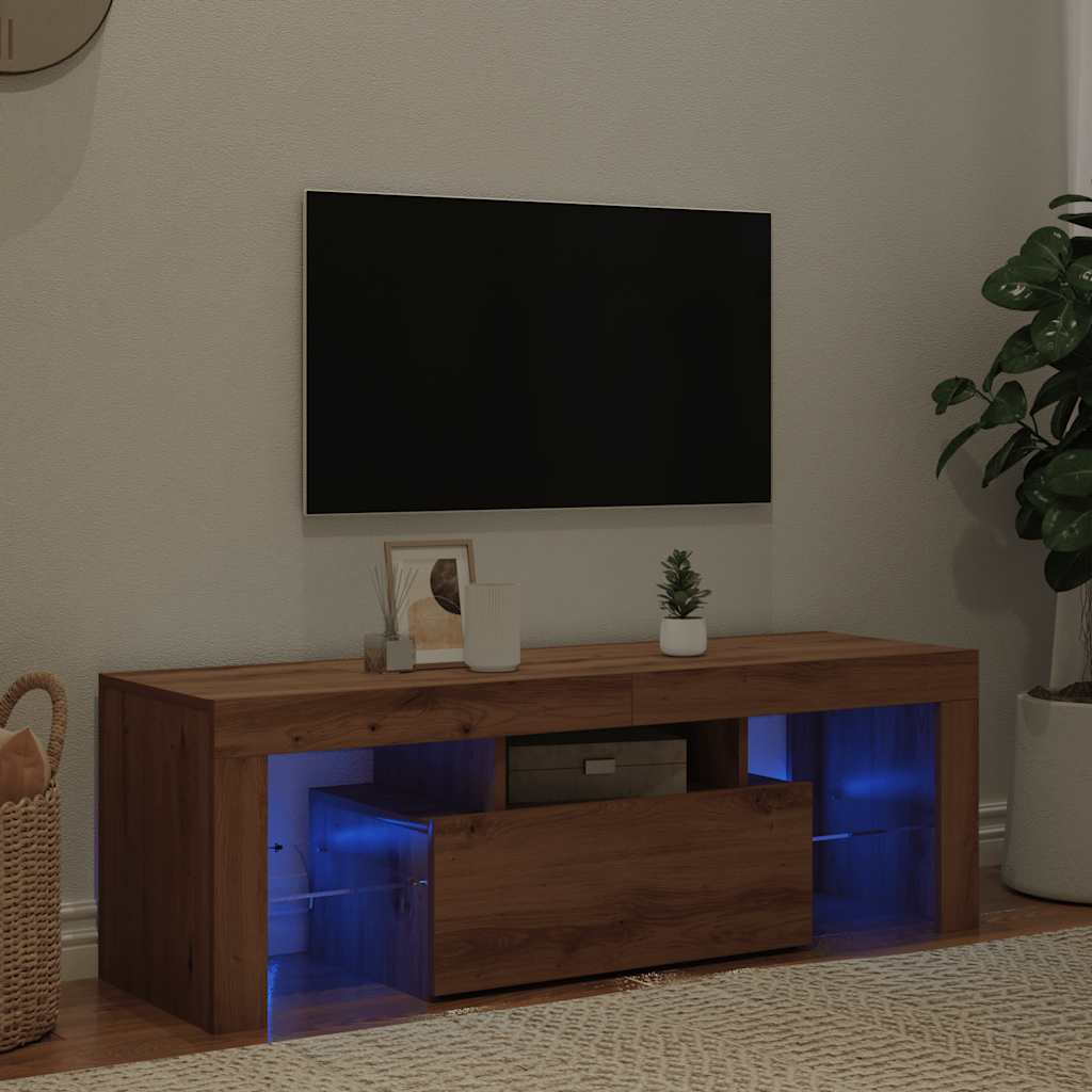 Szafka pod TV z oświetleniem LED, dąb artisan, 120x36,5x40 cm