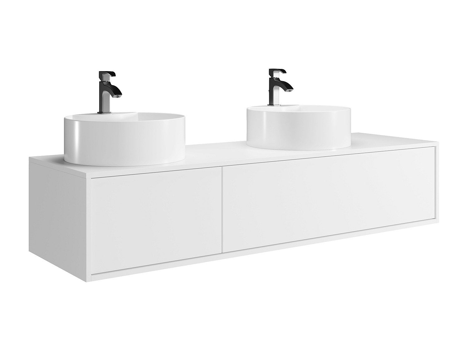 Wisząca szafka z podwójną umywalką do łazienki, w kolorze białym - L150 cm - ISAURE II
