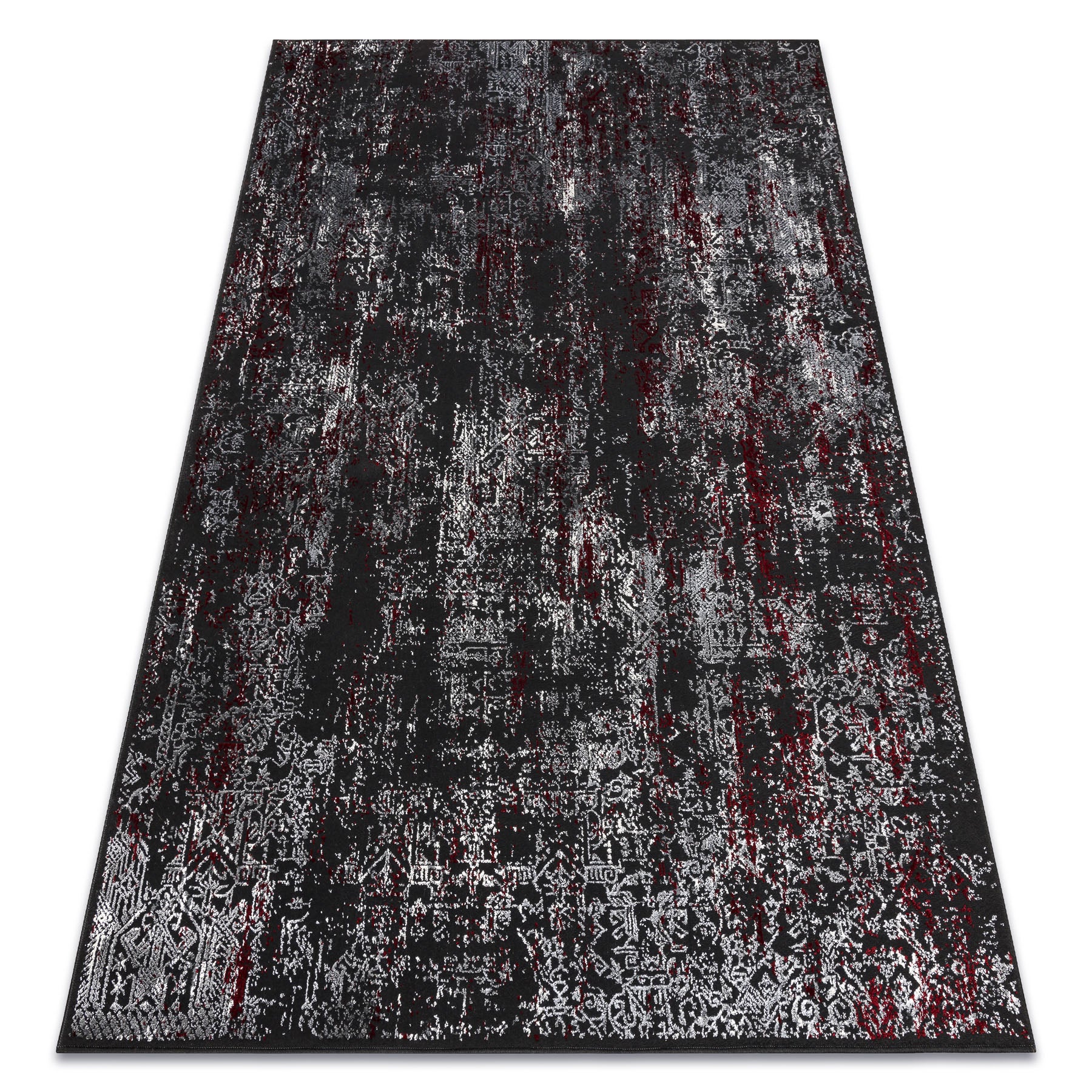Dywan VINCI 1524 nowoczesny Ornament vintage przecierany - Strukturalny antracyt / czerwony 80x150 cm