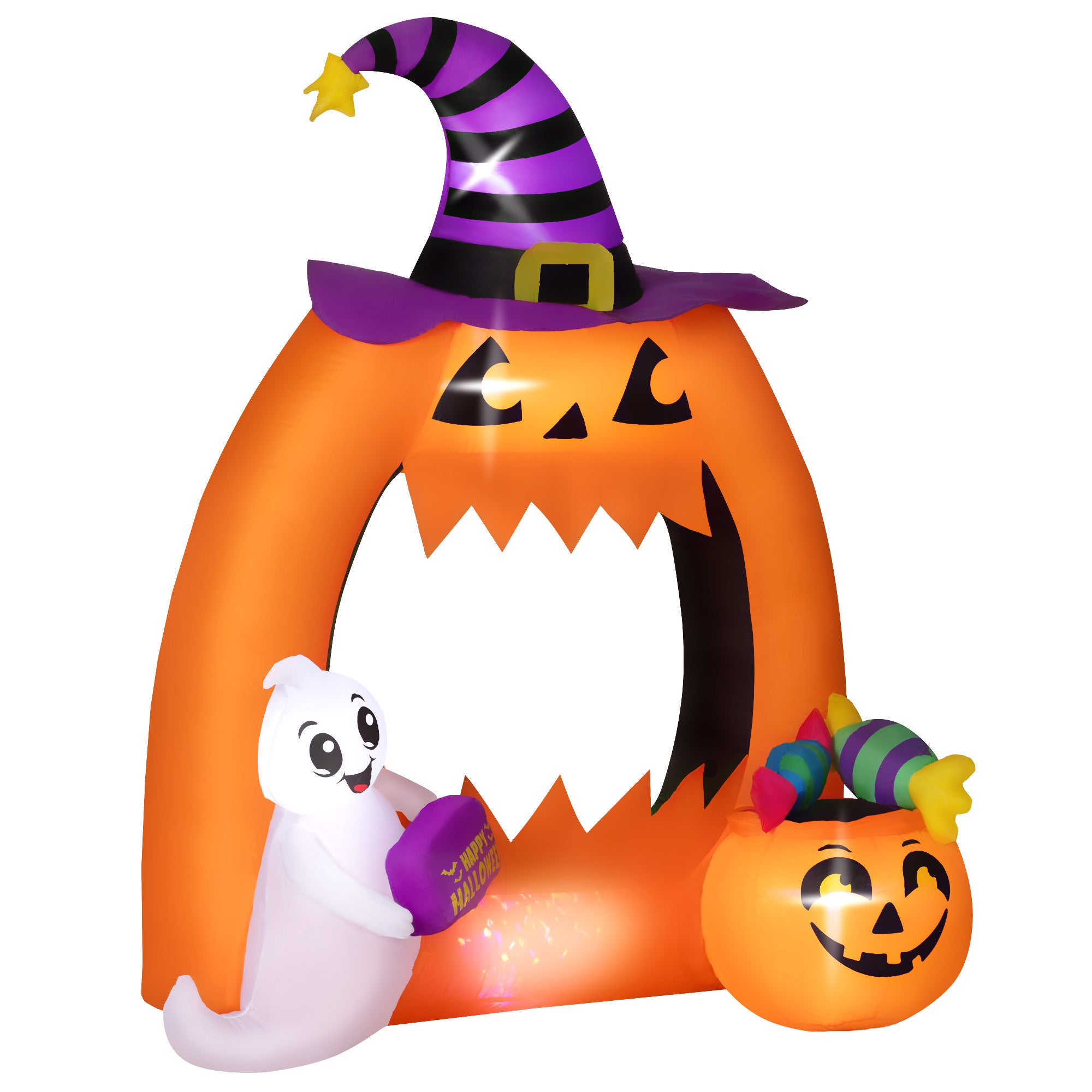 150 cm nadmuchiwany łuk dyniowy na Halloween z uroczym duchem, nadmuchiwana dekoracja na Halloween z diodami LED