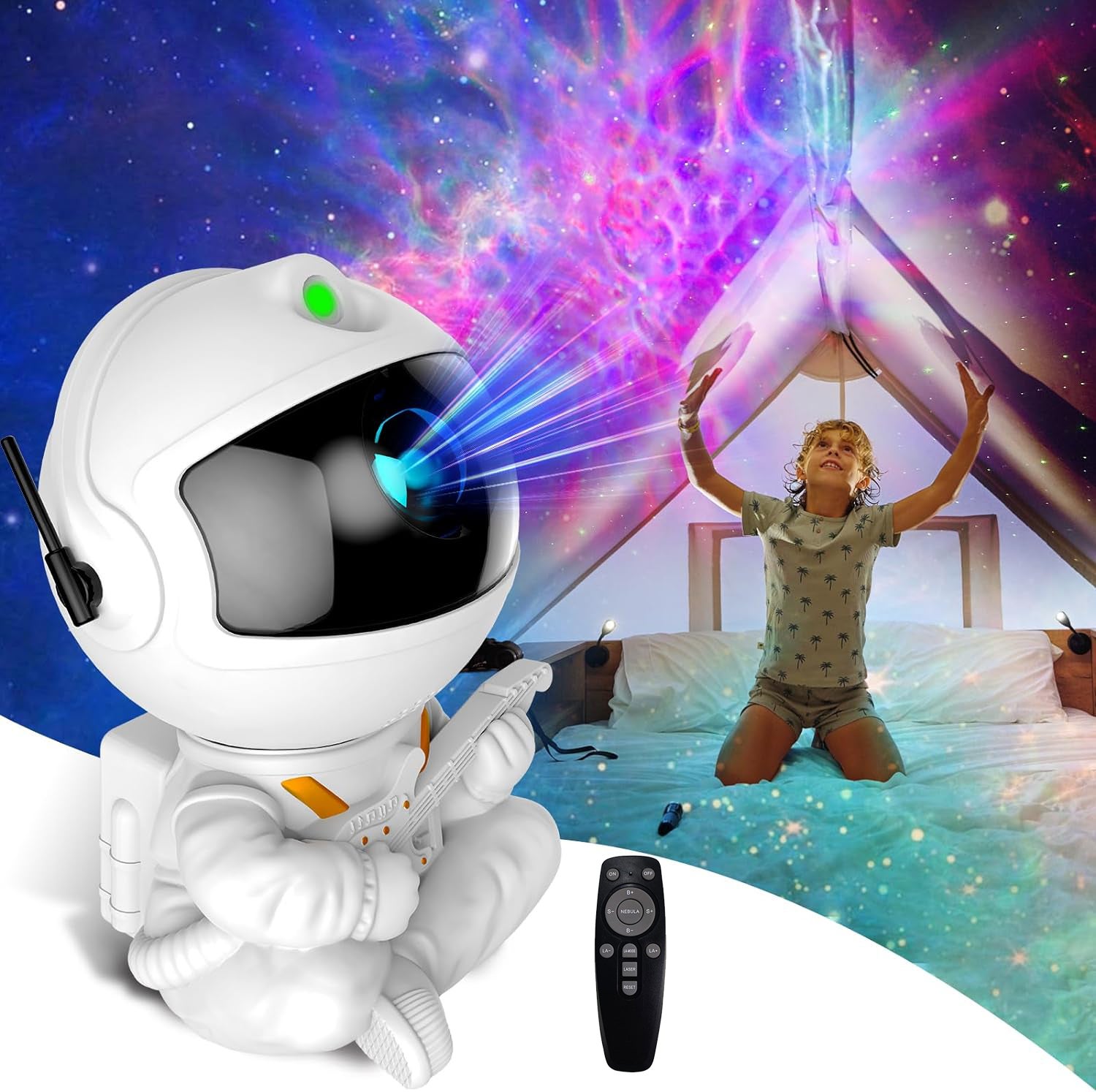 Projektor gwiazd z lampką nocną, projektor galaktyki z mgławicą astronautów, pilotem i głowicą obrotową 360°, prezenty świąteczne