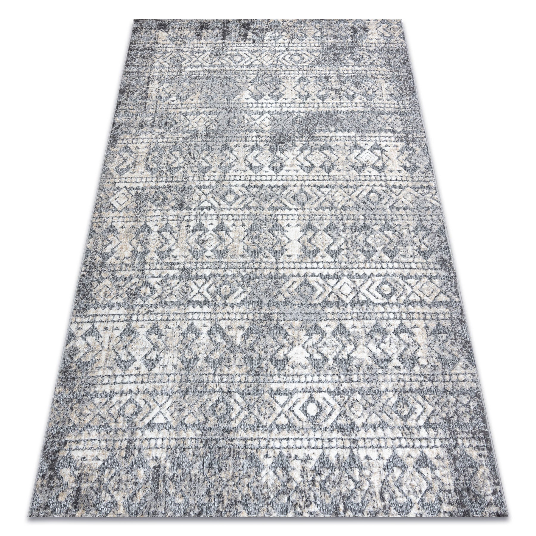 Dywan Strukturalny SOLE D3732 Aztecki, romby - płasko tkany szary / beż 200x290 cm
