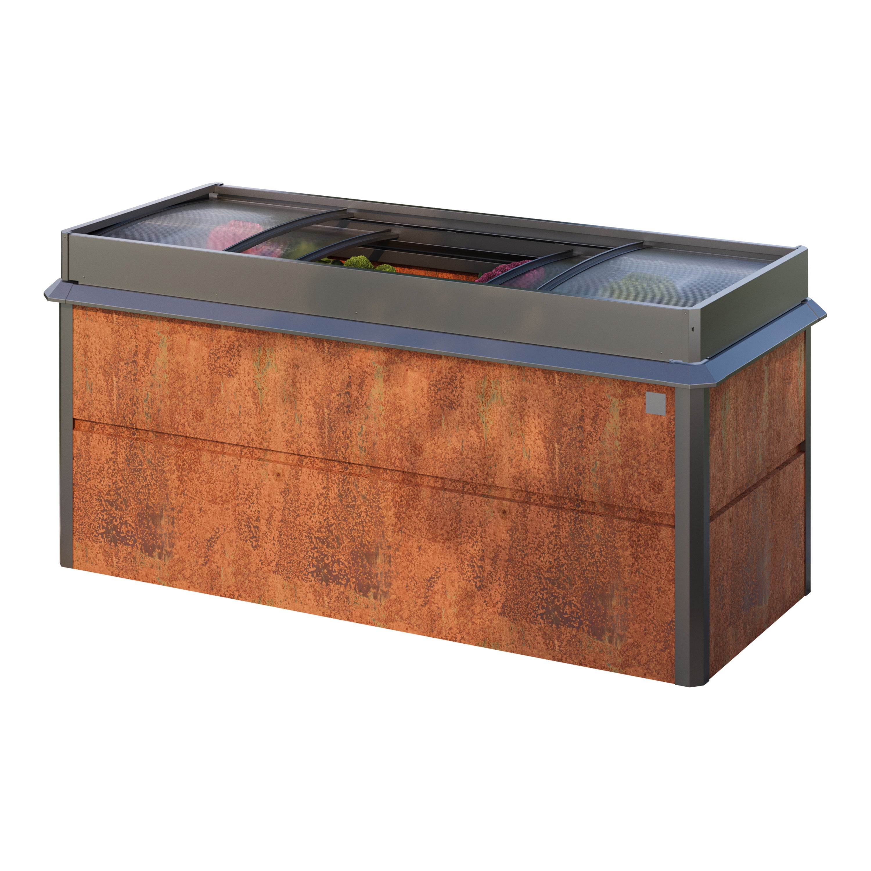 200 x 85 x 77 cm Grzadka podwyzszona, stal corten, Optyka rdzy, z ochrona przed slimakami i inspektem ogrodowym