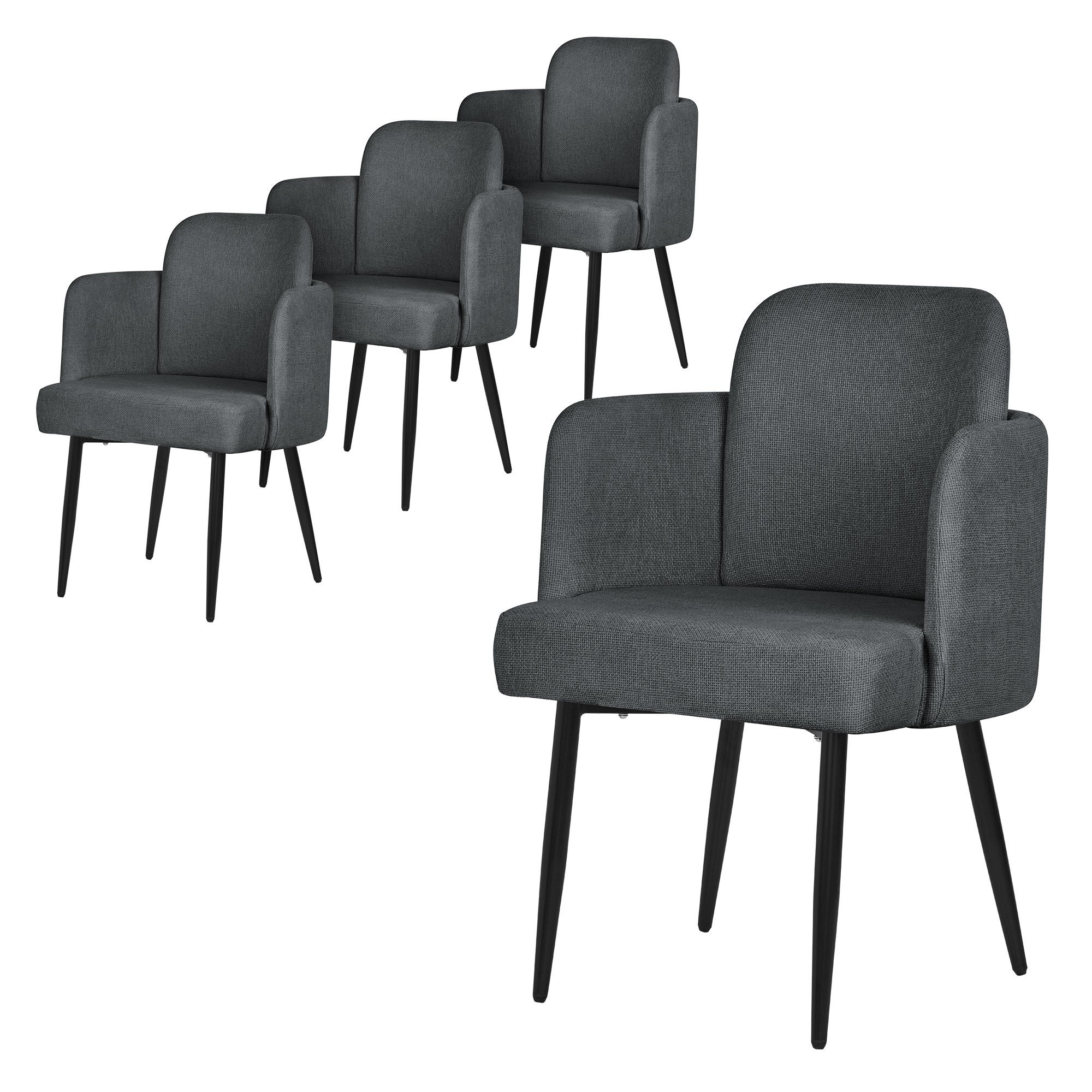 ML-Design krzesła do jadalni 4 antracyt tapicerowane materiałowe z podłokietnikami rattanowe oparcie metalowe nogi ergonomiczne komfortowe