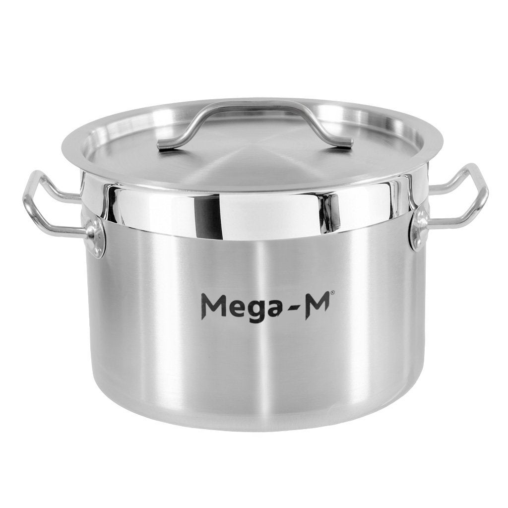 Garnek gastronomiczny niski ze stali nierdzewnej AISI 443 z pokrywką Mega-M PRO 8l 28x13 cm