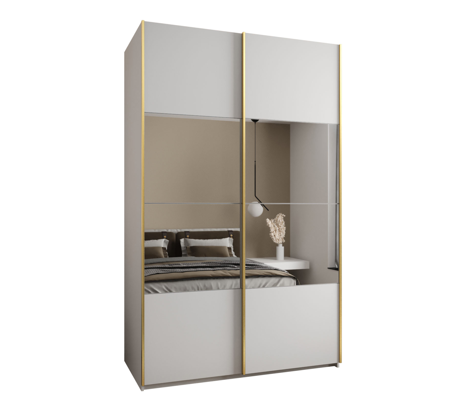 Szafa przesuwna wysoka Lux 4 150 x 64 x 245,5 cm biały + biały + u. złoty - Abiks Meble