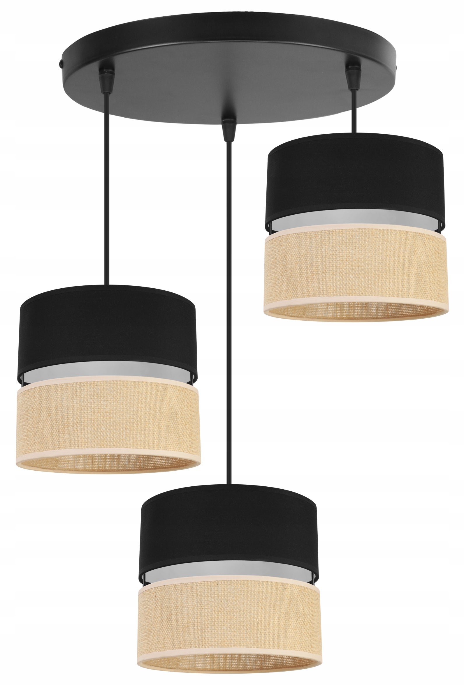 Lampa sufitowa wisząca okrągła Light Home LH Juta 3x E27 60W abażur 20cm tkanina czarny