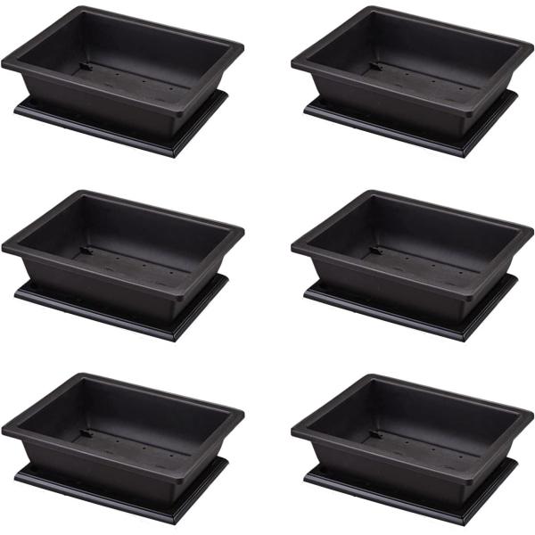 Prostokątna doniczka plastikowa do formowania bonsai, 6 sztuk, prostokątna doniczka plastikowa z plastikową podstawką, do ogrodu