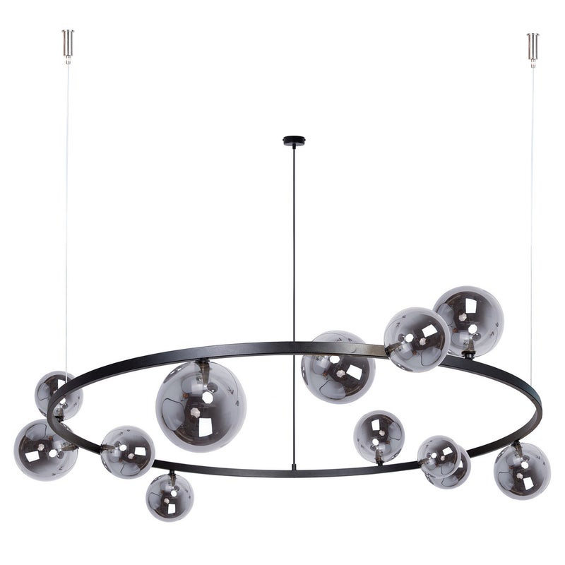 Lampa wisząca żyrandol czarny ring szklane dymione kule do salonu 12xG9 12W BOLERO Sigma Lighting