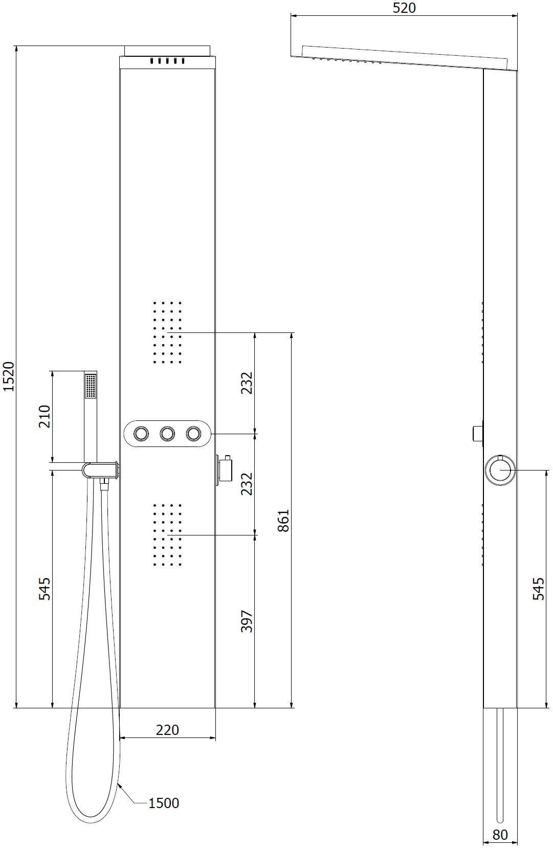 Mexen Omar panel prysznicowy, czarny - 7610-03-70
