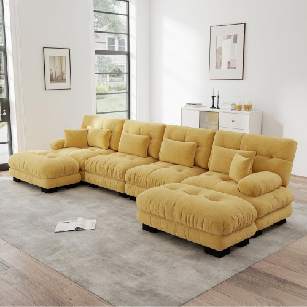 Narożna sofa Cloud do salonu, podwójna sofa z tkaniny szenilowej z 4 poduszkami lędźwiowymi i 4 poduszkami dekoracyjnymi, rama z litego drewna