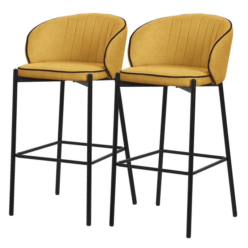 ML-Design zestaw 2 hokerów barowych musztarda 76 cm tapicerowanych wygodne ergonomiczne krzesła z oparciem i podnóżkiem metalowa konstrukcja
