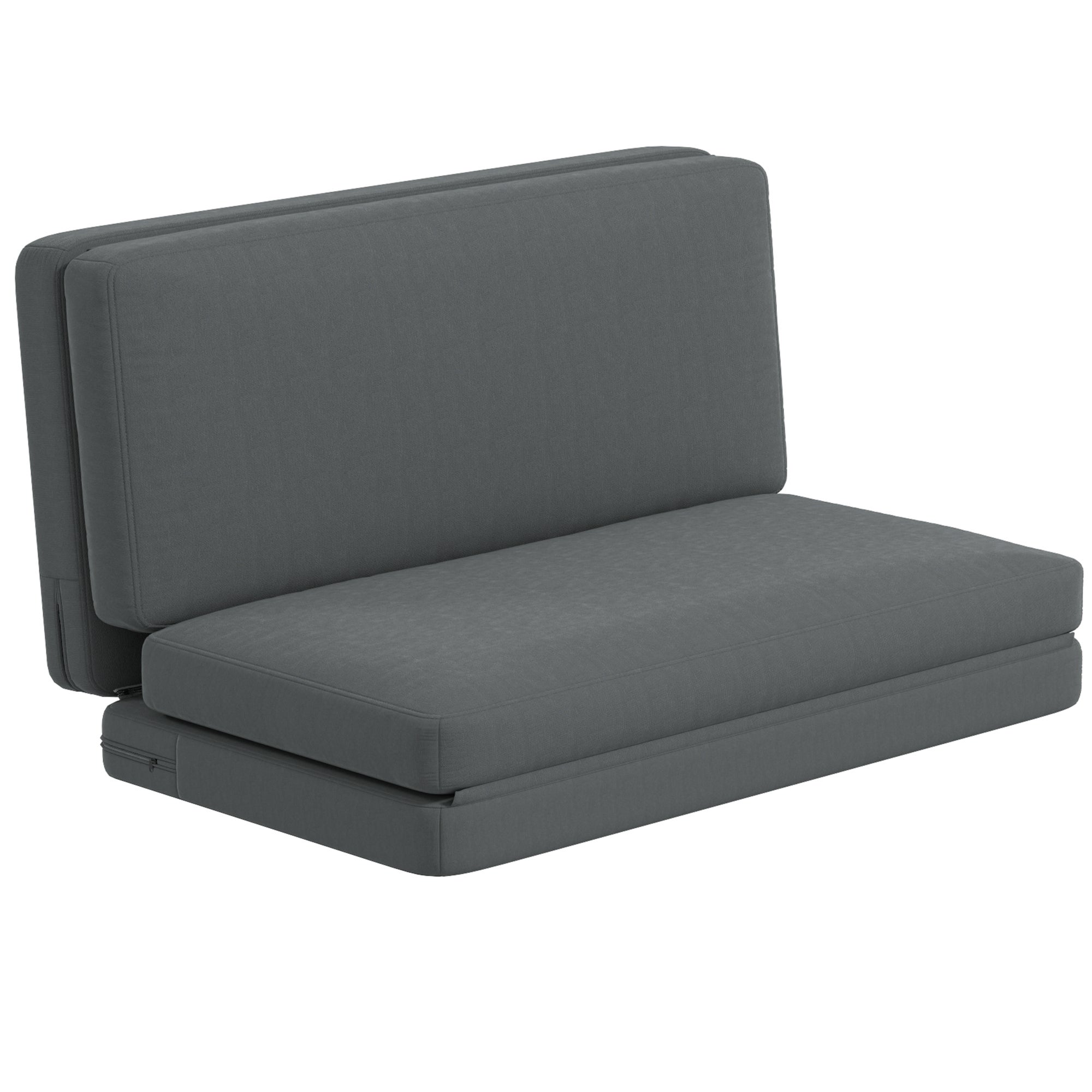 Sofa podłogowa rozkładana sofa 3 w 1 o aksamitnym wyglądzie, tapicerowana sofa rozkładana o nośności do 240 kg do sypialni, salonu, ciemnoszary, fotel