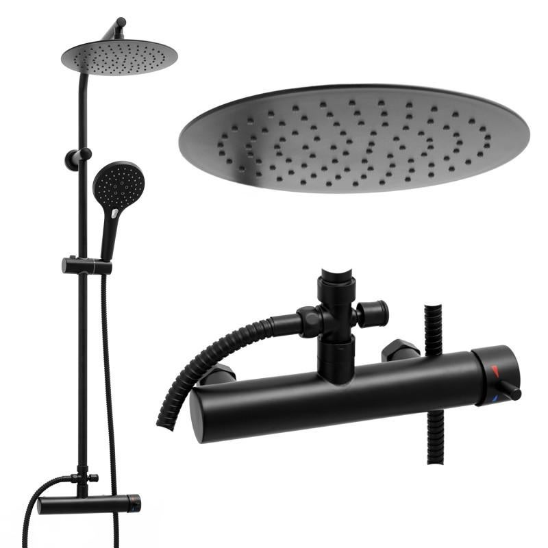 Zestaw prysznicowy czarny z deszczownicą 25 cm komplet z baterią i słuchawką YOKA HOME