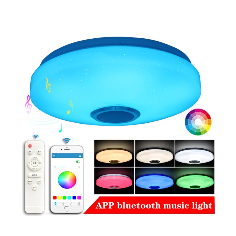 Muzyczna lampa sufitowa LED 36 W – z Bluetooth – do montażu wpuszczanego z pilotem lub sterowaniem za pomocą smartfona – dyskretne i nastrojowe oświet