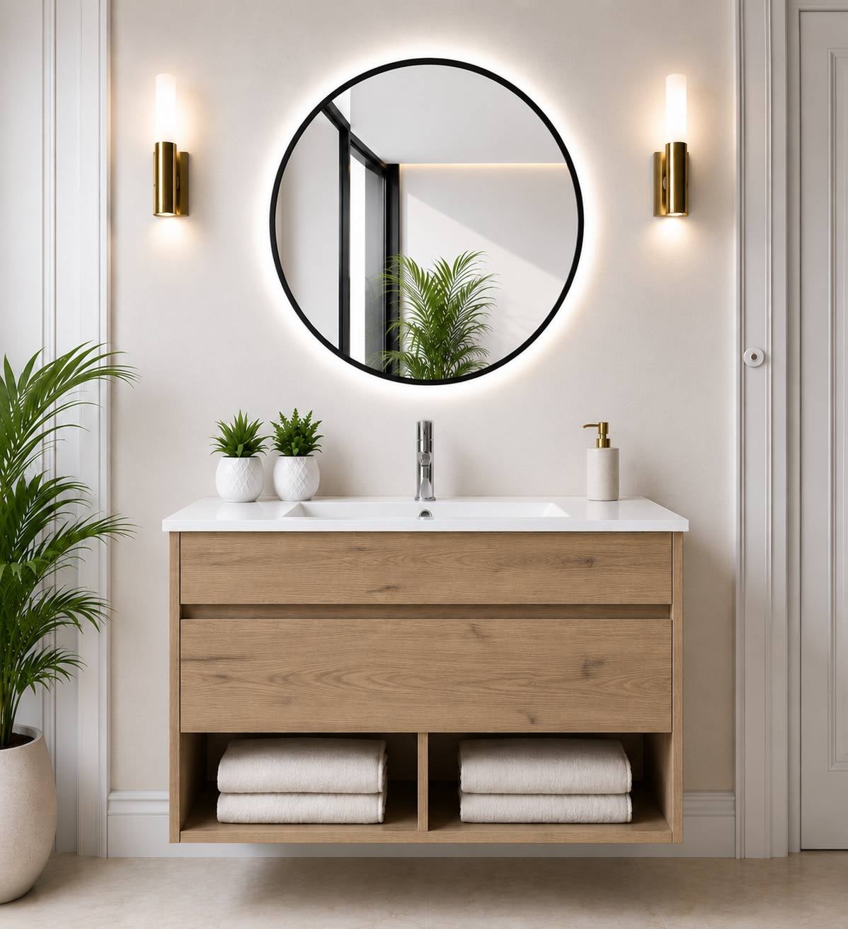 Wisząca szafka łazienkowa z umywalką ORIGENBATH NEBARI z szufladą 80x45 cm estepa