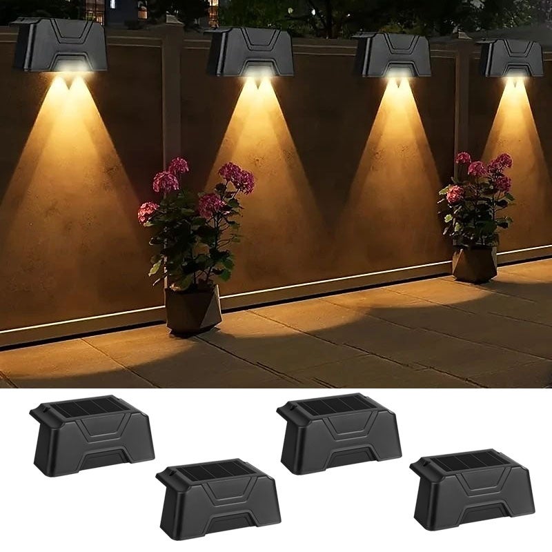 Zestaw 4 lamp solarnych do schodów, dekoracyjne oświetlenie do ogrodu, tarasu, schodów, alei, ogrodzenia, ciepła biel