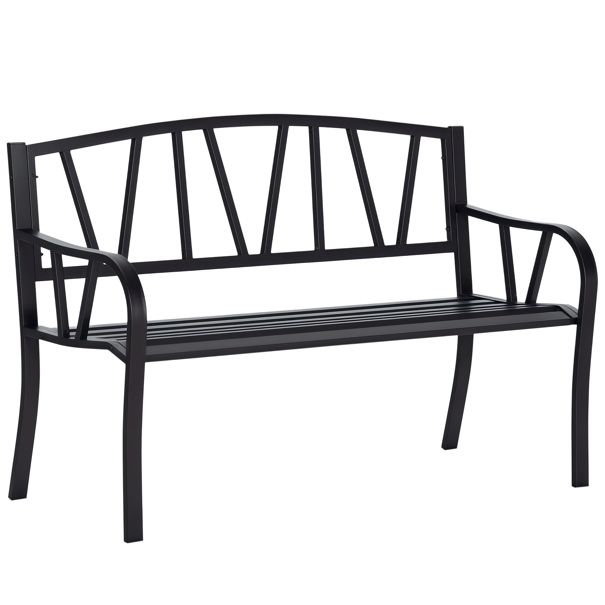 Wodoodporna, czarna metalowa ławka ogrodowa, 2-osobowa, żelazna ławka ogrodowa, 128 x 56 x 86 cm