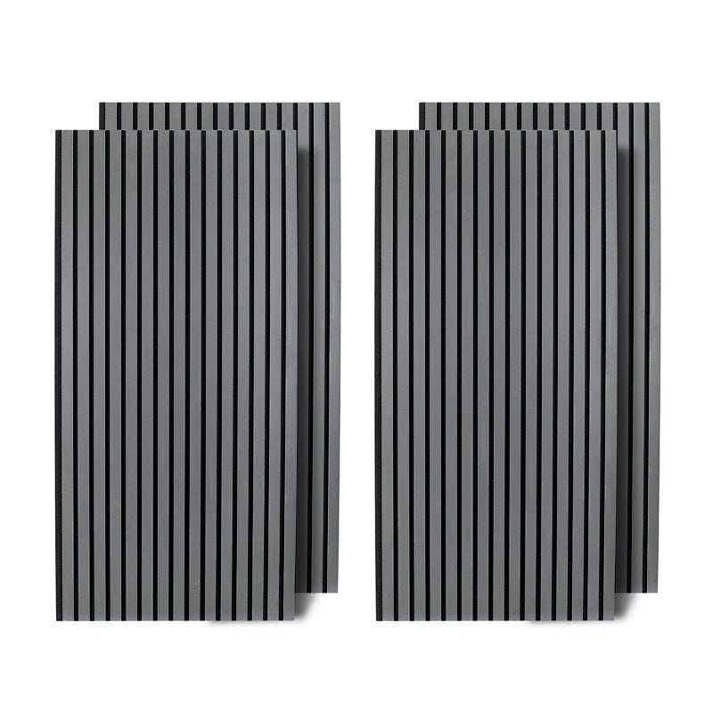 Zestaw 4 paneli akustycznych lamelowych Szary, 120 x 60 cm, dekoracyjna okładzina ścienna MDF i filc, nowoczesny efekt drewna