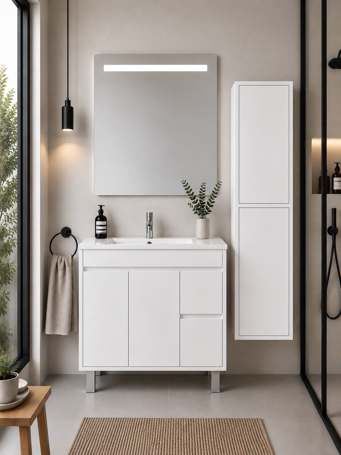 Szafka łazienkowa z umywalką ORIGENBATH ISQUIA bez lustra 80x40 cm biały z kolumną
